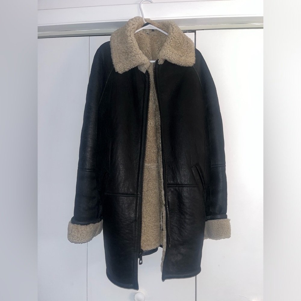Vintage Skins by Tora Black Leather Jacket w/ Cream Shearling Lining | Medium - Picture 5 of 9
